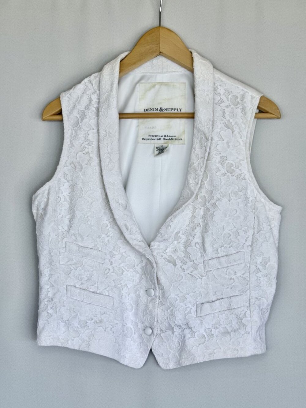 Y2K Ralph Lauren Denim & Supply Ivory Lace Cover Button Front Vest Size Large